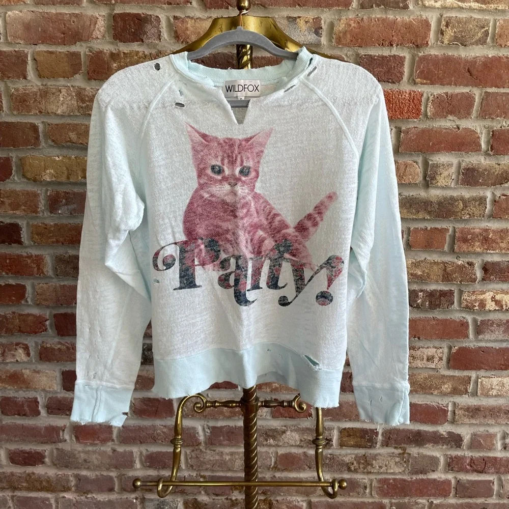 Wildfox Mint Party Cat Pullover - Picture 3 of 7